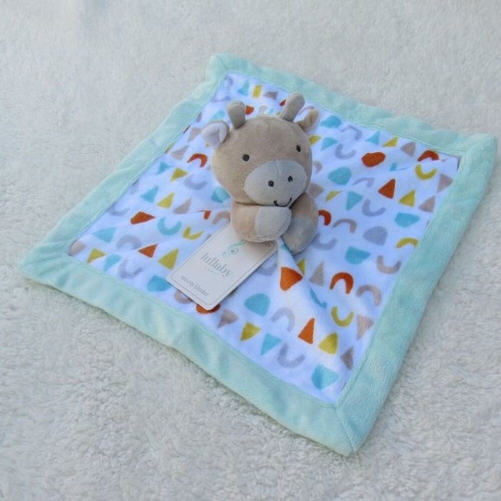 NWT Lullaby Lane Giraffe Security Blanket Rattle Lovey Tan Mint Green 12" Plush